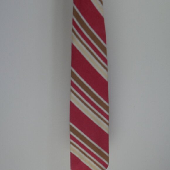Vintage Sears Men's Store Cotton Blend Red Tan Cream Striped Tie - Picture 8 of 13